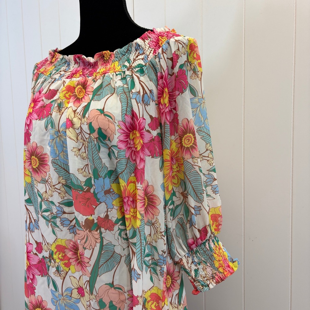 Umgee Boho Floral Cold Shoulder Women Size S Cottage Garden Party Retro Vibes - Picture 7 of 10